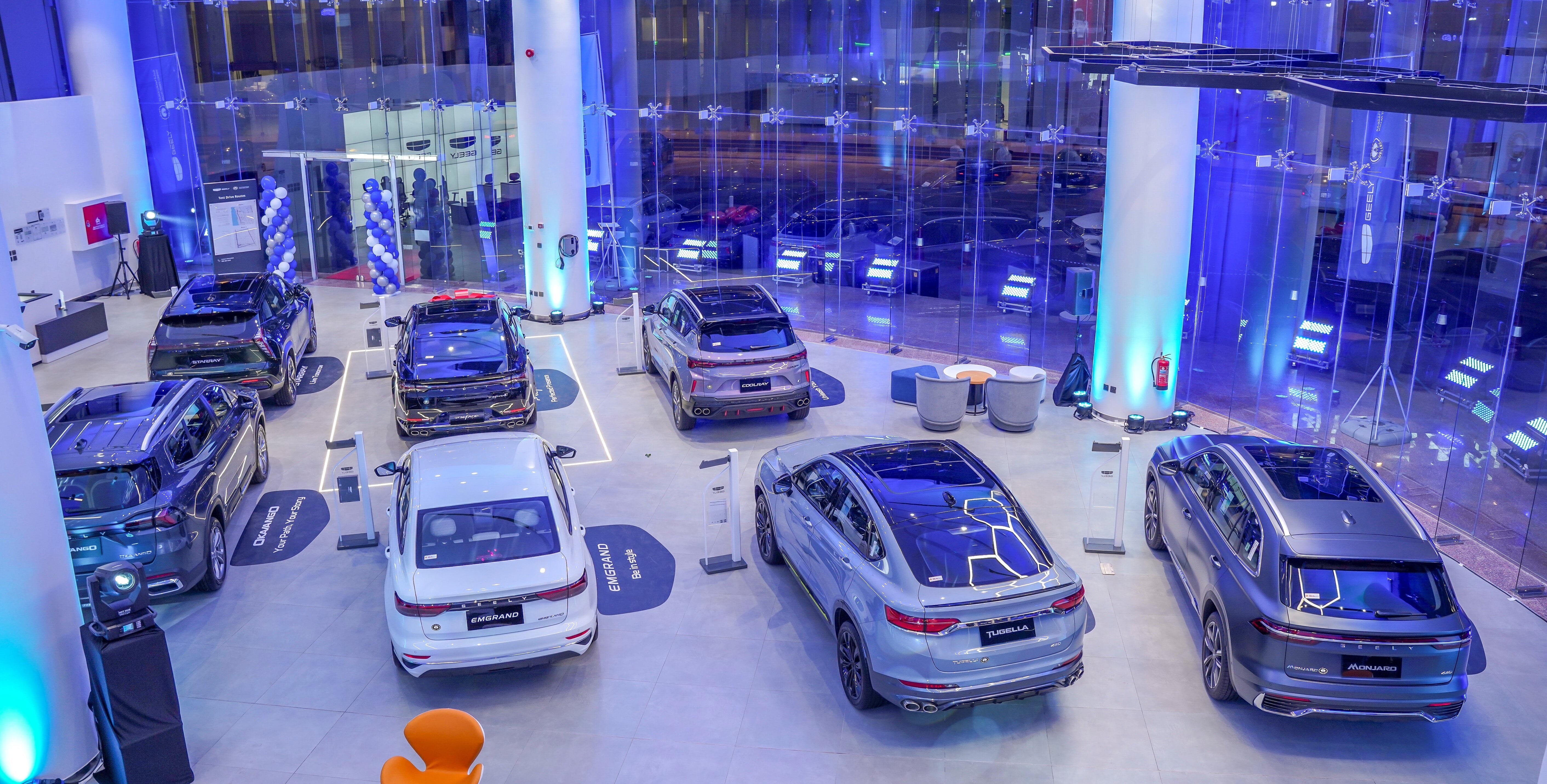 Geely flagship showroom Jeddah inside cars top